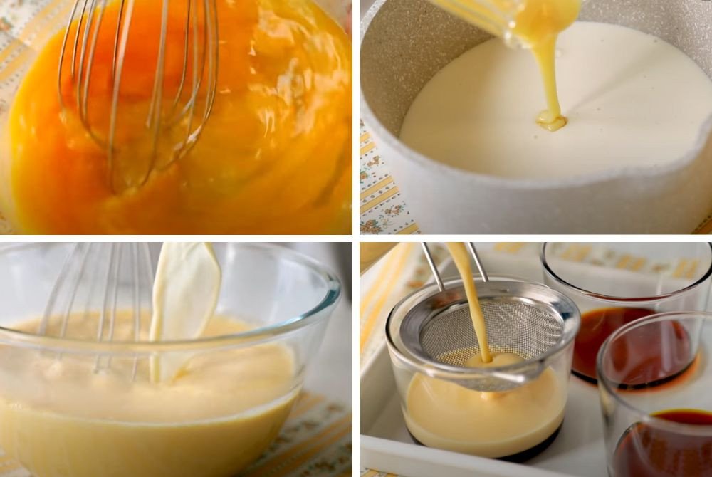 Hỗn hợp bánh flan mịn màng trước khi nướng