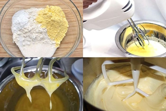 Hỗn hợp bột bánh bông lan chuẩn bị nướng nồi chiên không dầu