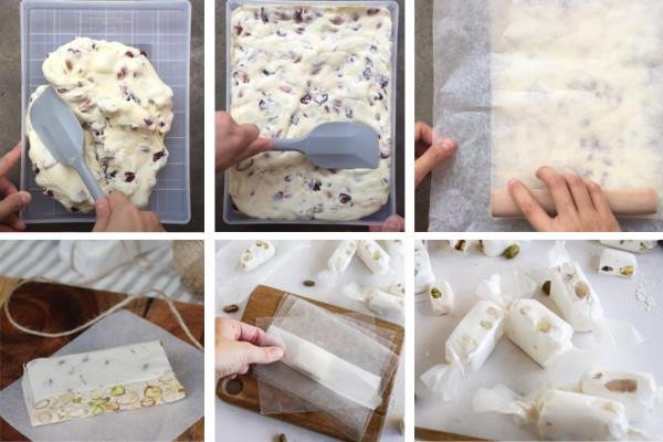 Kẹo nougat sau khi cán mỏng và sẵn sàng để cắt