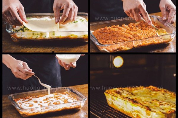 Khay Lasagna đang nướng vàng ruộm trong lò