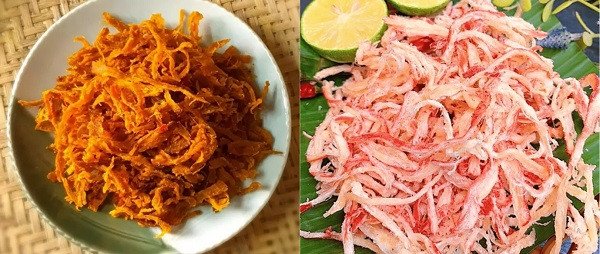 Khô mực xé sợi thơm ngon, nguyên liệu không thể thiếu trong bánh tráng cuốn bơ