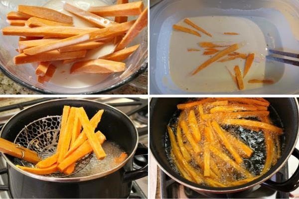 Khoai lang đang chiên ngập dầu vàng giòn