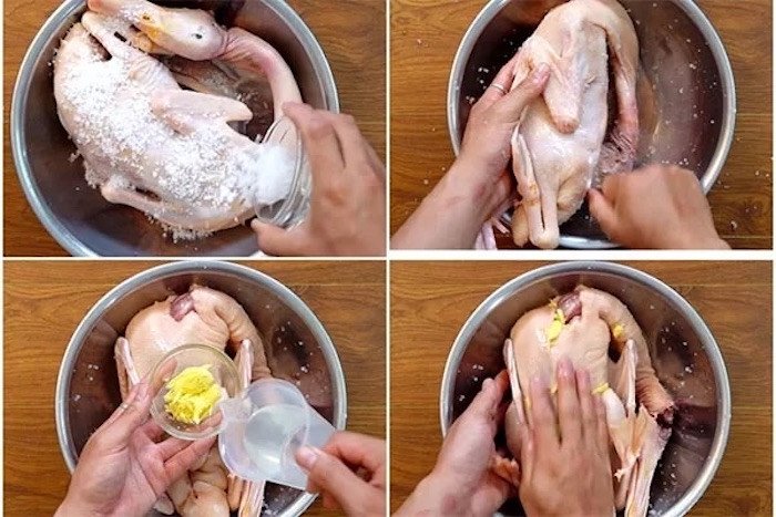 Khử mùi hôi của thịt vịt trước khi tẩm ướp cho món vịt nướng lá mắc mật