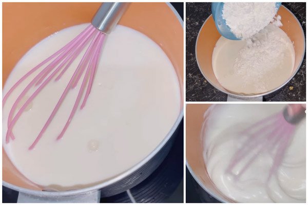 Khuấy liên tục hỗn hợp sữa trên bếp để tránh cháy