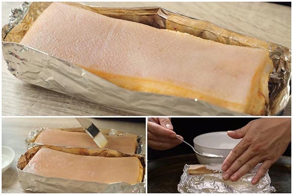 Làm giòn da heo bằng cách sấy khô và quét hỗn hợp chanh muối