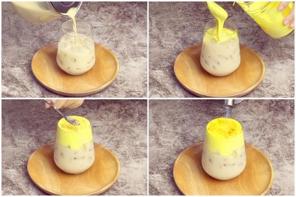 Làm kem trứng trong trà sữa