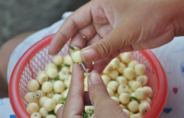 loại bỏ tim hạt sen nấu canh rong biển chay
