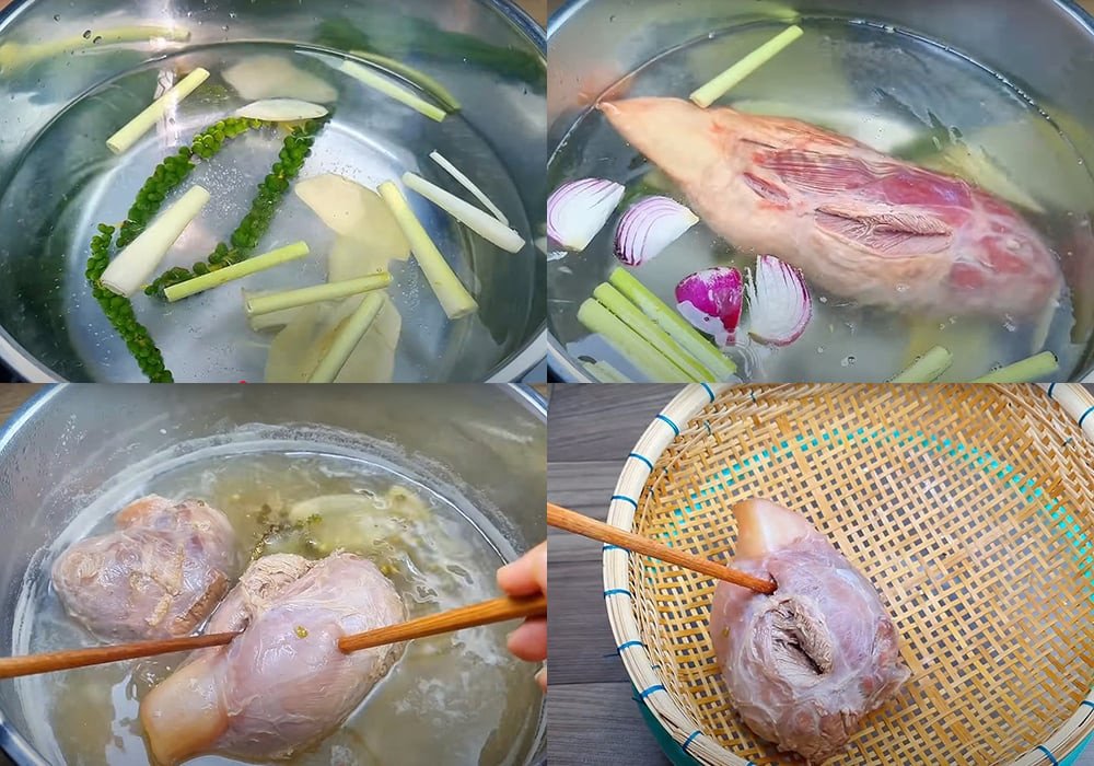 Luộc bắp bò với gừng và ngâm đá để thịt săn chắc