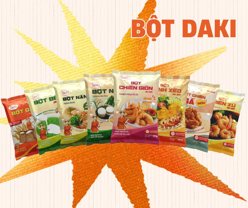 Khám Phá Các Loại Bột DAKI Phổ Biến Cho Món Ngon Gia Đình Mâm cơm gia đình với các món ăn sử dụng bột DAKI như bánh và món chiên giòn hấp dẫn