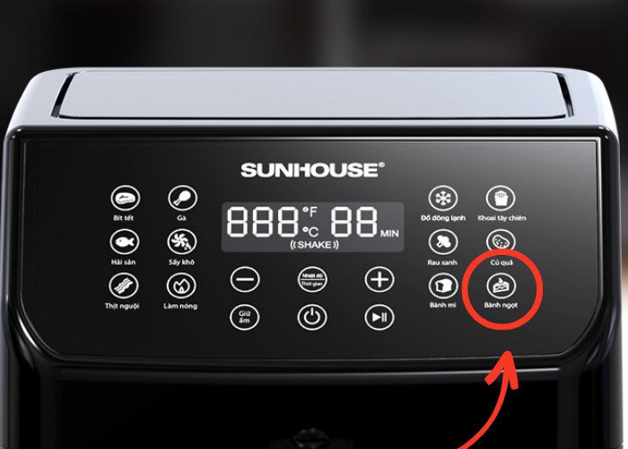 Màn hình hiển thị chế độ nướng bánh trên nồi chiên không dầu thông minh