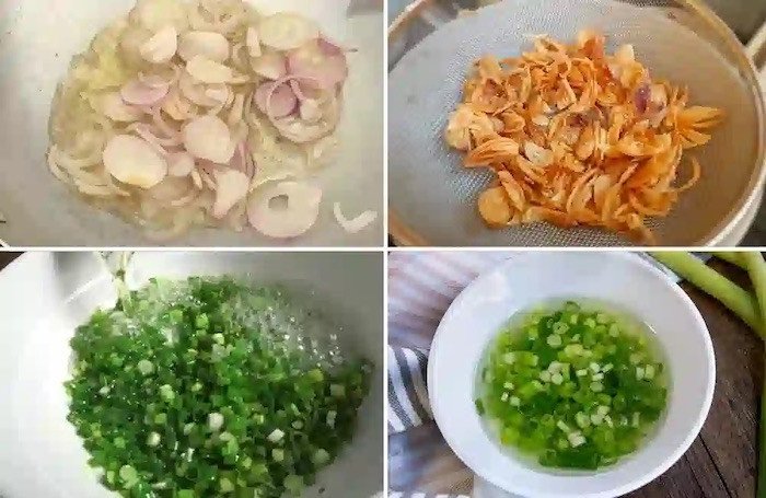 Mỡ hành xanh mướt cho món ruột hàu nướng thơm ngon