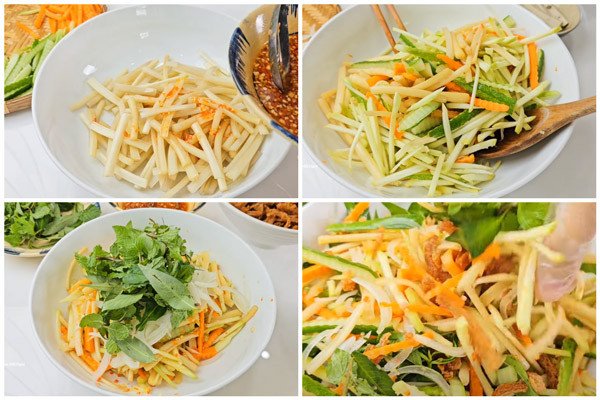 Món gỏi ngó sen chay sau khi đã trộn đều, sẵn sàng thưởng thức