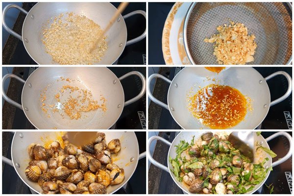 Món sò huyết xào tỏi thơm lừng đã hoàn thành, sẵn sàng thưởng thức