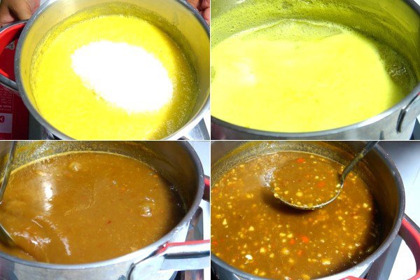 Nấu thơm với mắm nêm trên bếp để tạo hương vị đặc trưng cho nước chấm cá hấp