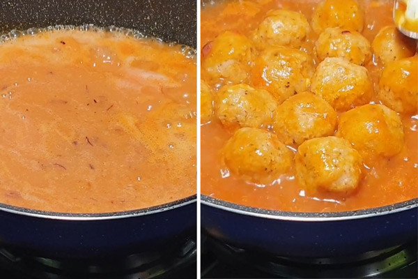 Nấu xốt cà chua cùng xíu mại chay