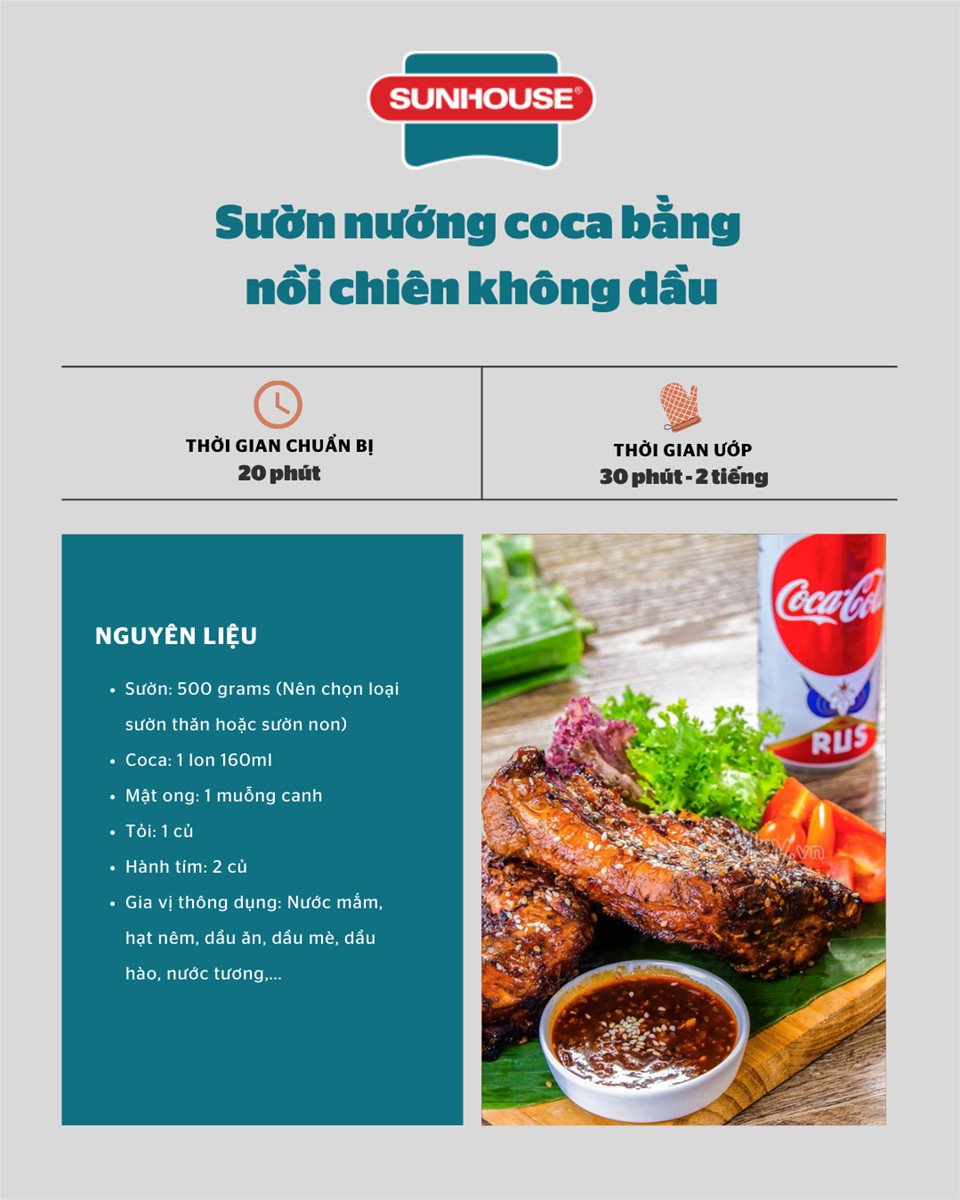 Nguyên liệu cần có để nướng sườn coca bằng nồi chiên không dầu