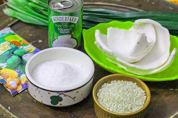 nguyên liệu chè dừa non thạch lá dứa nước cốt dừa