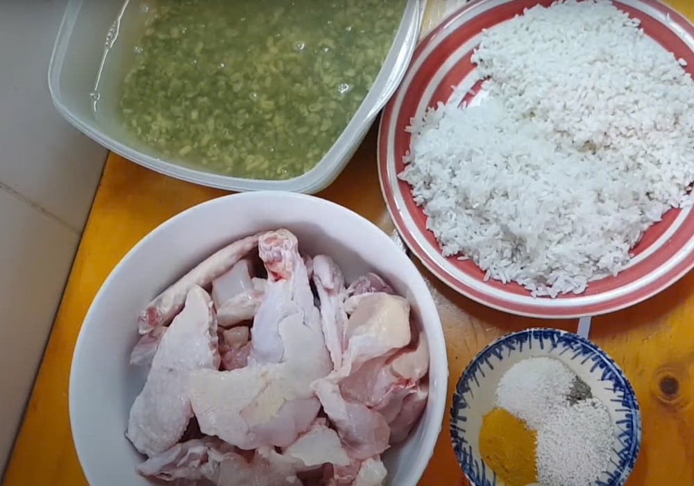 Nguyên liệu chính chuẩn bị cho cháo gà đậu xanh