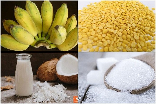 Nguyên liệu chuẩn bị cho món chè chuối đậu xanh