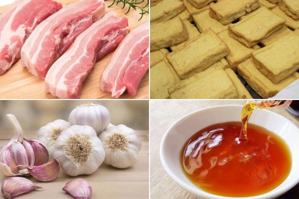 Nguyên liệu chuẩn bị cho món thịt rim đậu phụ