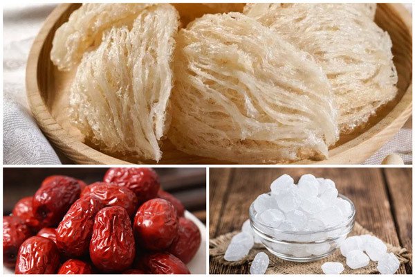 Nguyên liệu chuẩn bị cho món yến chưng đường phèn táo đỏ đơn giản