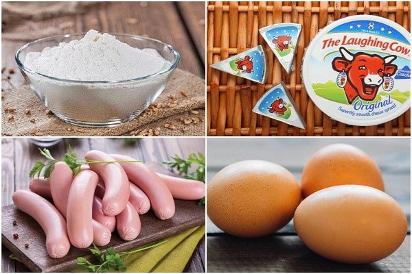 Nguyên liệu chuẩn bị làm bánh hot dog tam giác
