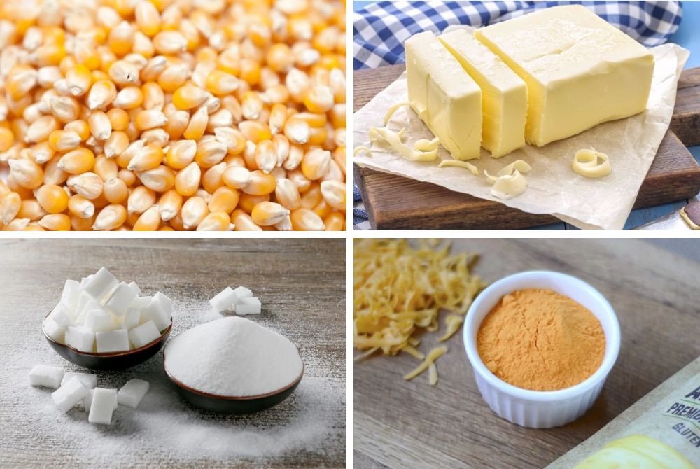 Nguyên liệu chuẩn bị làm bắp rang bơ bằng nồi chiên không dầu