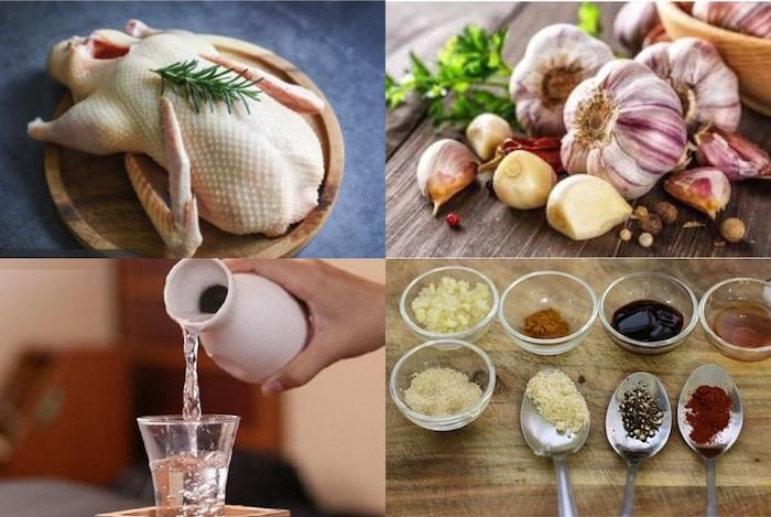 Nguyên liệu chuẩn bị làm vịt cháy tỏi bằng nồi chiên không dầu