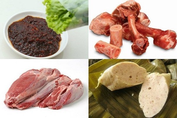Nguyên liệu chuẩn bị nấu bún bò Huế miền Nam