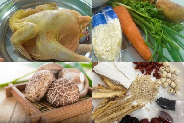 Nguyên liệu đầy đủ cho món lẩu gà thuốc bắc thập cẩm tại Nấu Chuẩn Ăn Ngon