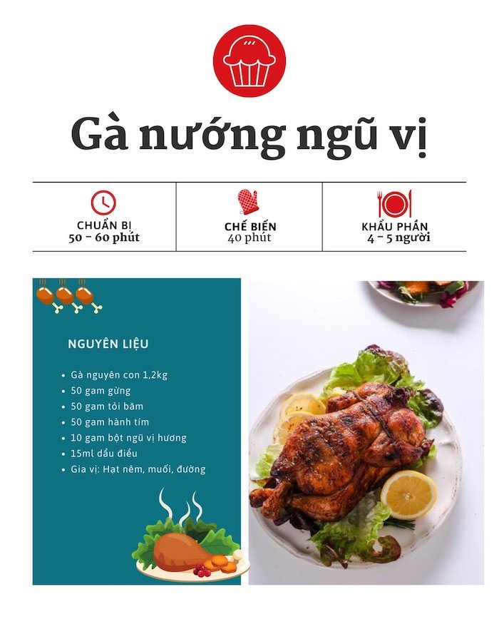 Nguyên liệu đầy đủ làm món gà nướng ngũ vị bằng nồi chiên không dầu