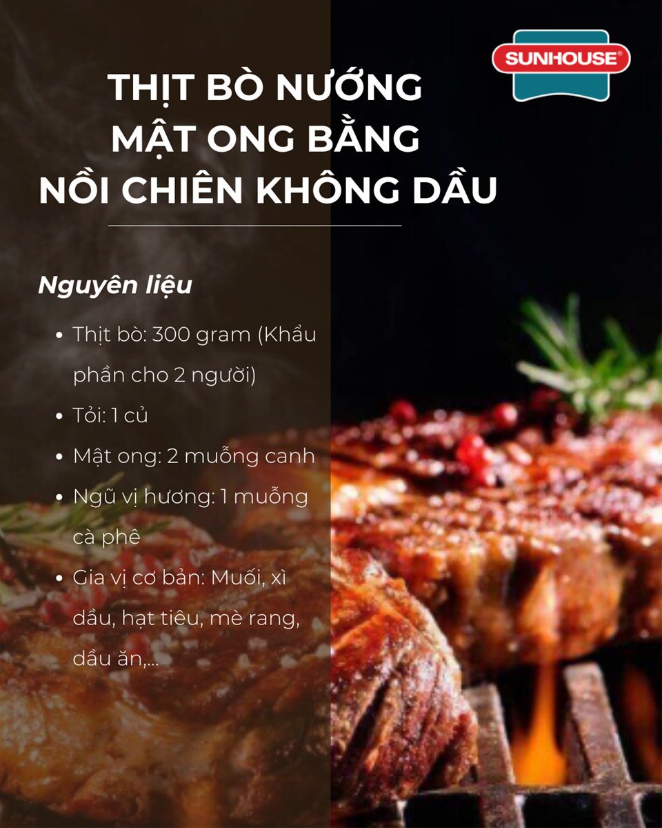 Nguyên liệu làm thịt bò nướng mật ong bằng nồi chiên không dầu