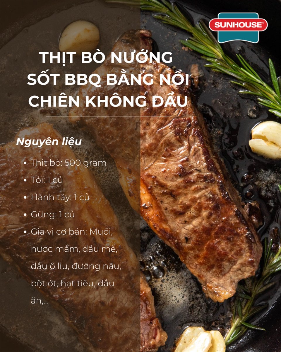 Nguyên liệu làm thịt bò nướng sốt BBQ bằng nồi chiên không dầu