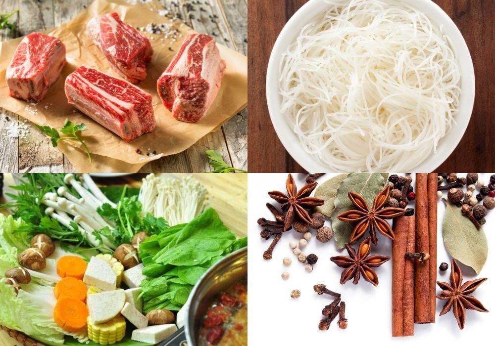 Bún Sườn Bò Nóng Hổi: Bí Quyết Nấu Chuẩn Vị Gia Đình Nguyên liệu tươi ngon cho món bún sườn bò truyền thống