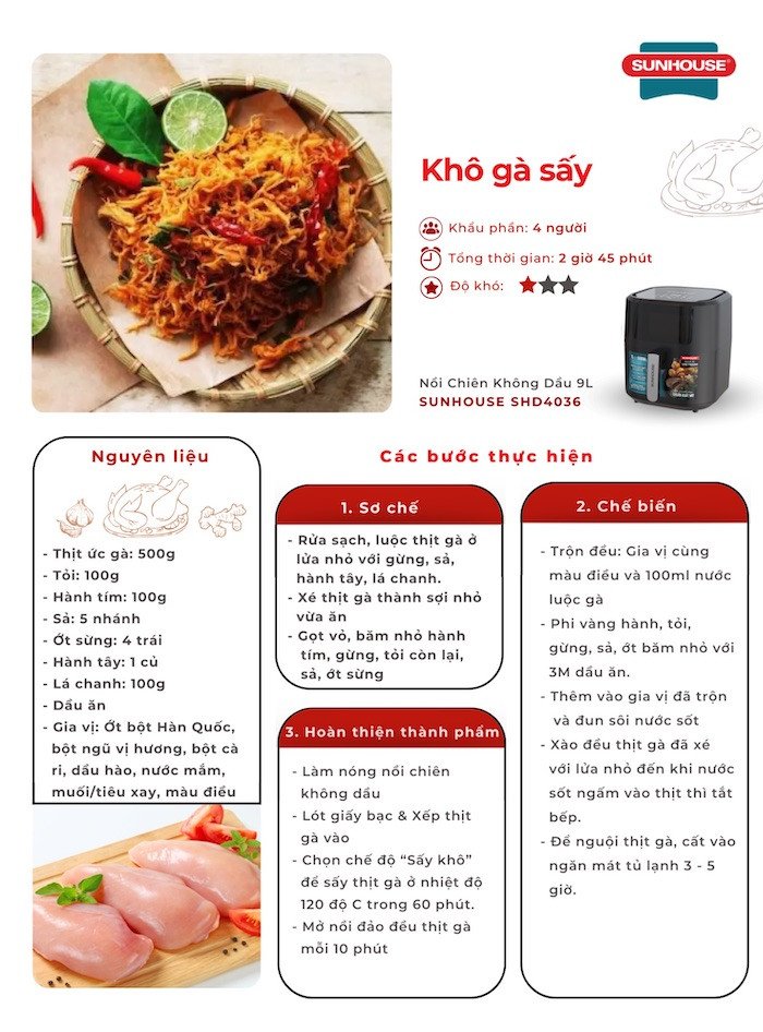 Nguyên liệu tươi ngon cho món khô gà lá chanh bằng nồi chiên không dầu tại nhà