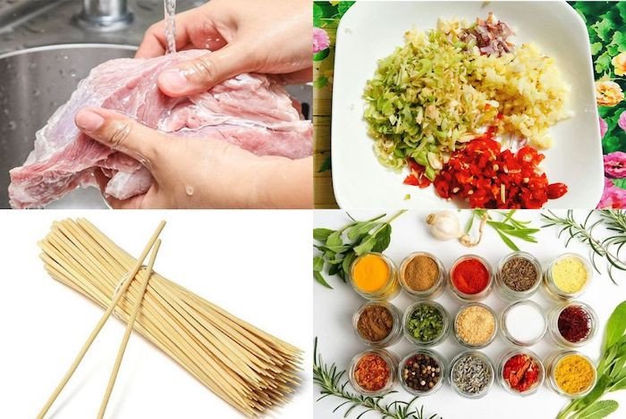 Nguyên liệu tươi ngon chuẩn bị cho món thịt xiên nướng bằng nồi chiên không dầu