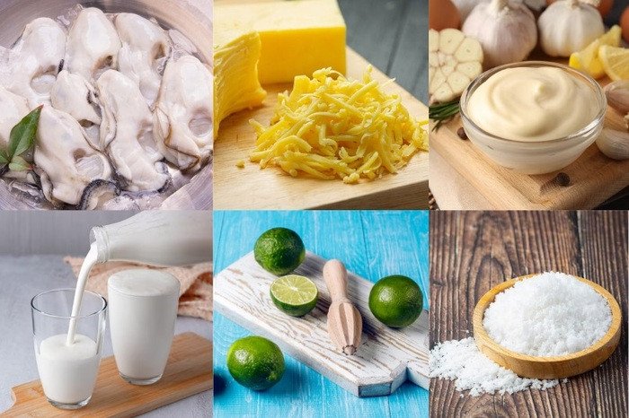Nguyên liệu tươi ngon làm món hàu nướng phô mai bằng nồi chiên không dầu
