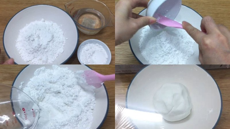 Nhồi bột nếp làm vỏ bánh dẻo mịn