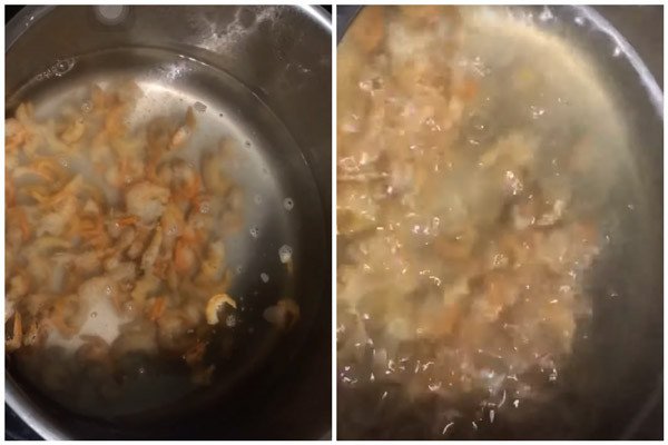 Ninh tôm khô để nước dùng canh bầu thêm ngọt đậm đà