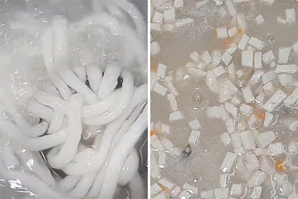 Nồi bánh canh chay nước cốt dừa sánh mịn, thơm béo đang được đun trên bếp