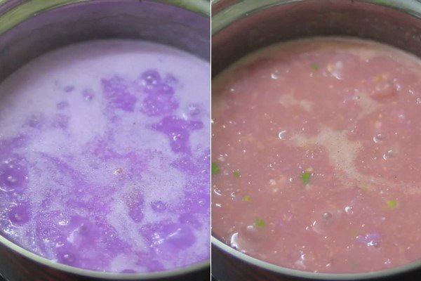 Nồi canh khoai mỡ tôm đang sôi thơm lừng