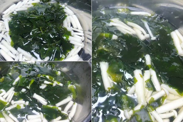 Nồi canh nấm rong biển chay đang được nấu chín