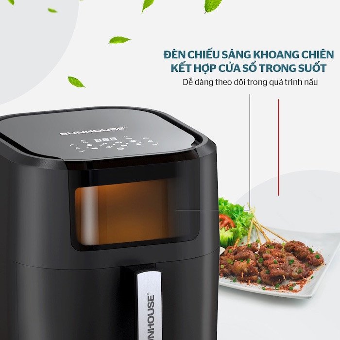 Nồi chiên không dầu có cửa sổ quan sát giúp kiểm tra bồ câu đang nướng