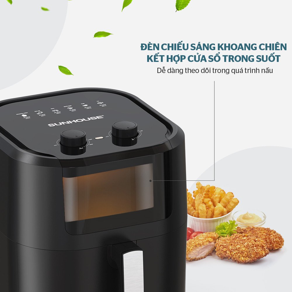 Nồi chiên không dầu có cửa sổ trong suốt giúp quan sát món ăn eat clean