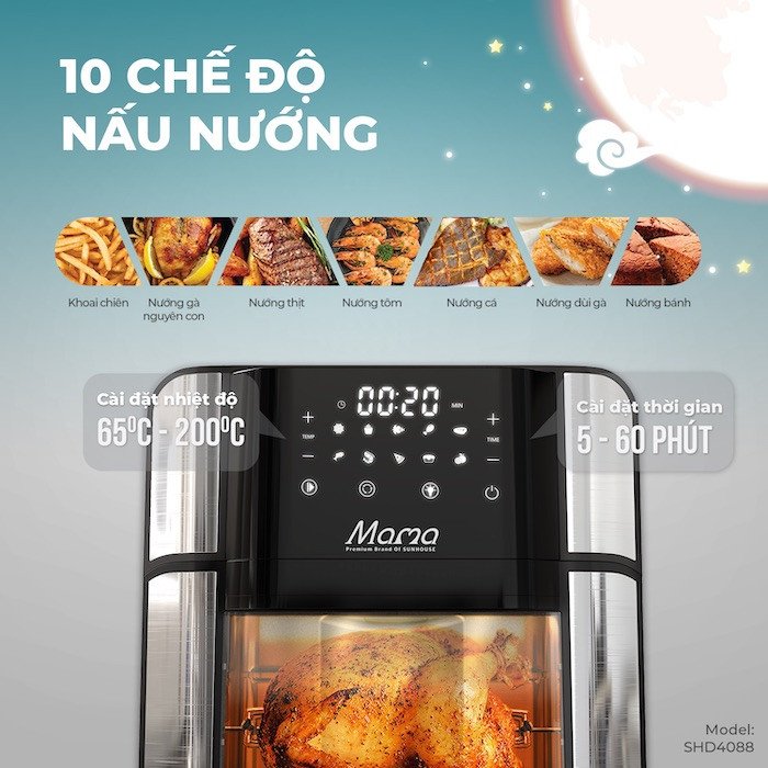 Nồi chiên không dầu đa năng với nhiều chế độ nấu cài đặt sẵn cho món ăn phong phú