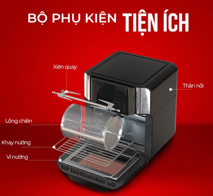 Nồi chiên không dầu đa năng với nhiều phụ kiện