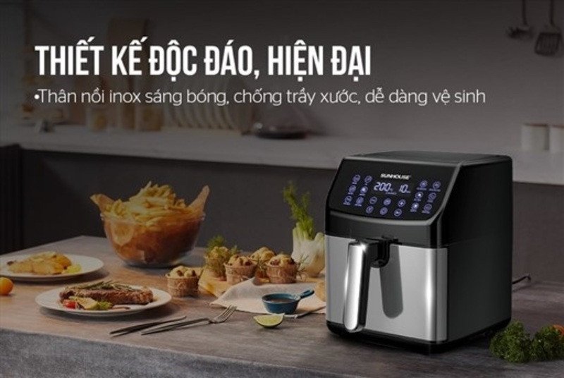 Nồi chiên không dầu SHD4087 6L với thân inox bền đẹp.