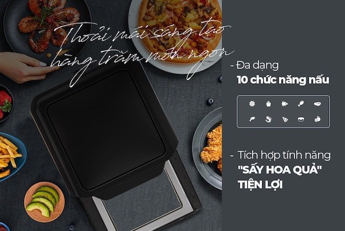 Nồi chiên không dầu với 10 chức năng nấu, tính hợp cả tính năng "Sấy hoa quả"