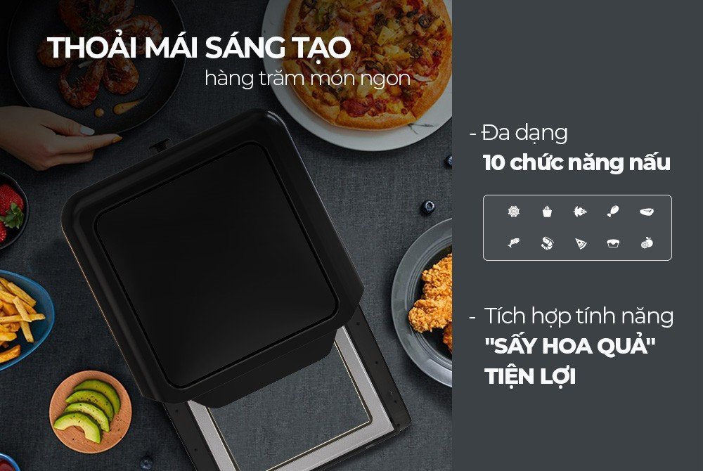 Nồi chiên không dầu với chế độ sấy khô chuyên biệt cho khoai lang giòn rụm