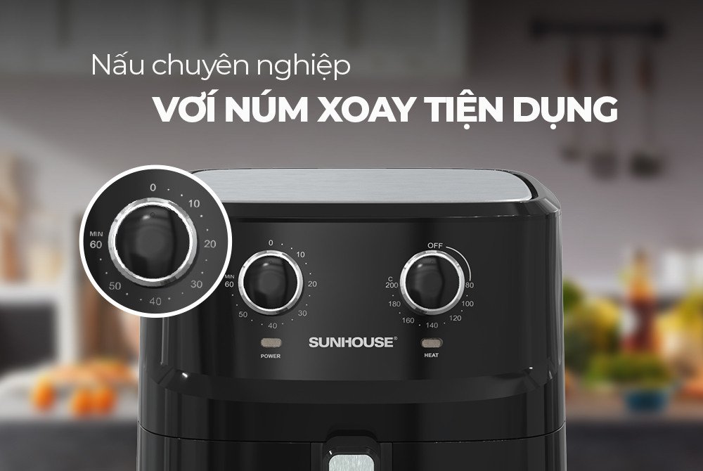 Nồi chiên không dầu với núm vặn tiện lợi và dễ dùng